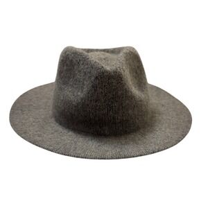 Anthropologie Womens Grey Knit Fedora Hat Wide Brim Charcoal Marl Boho Festival